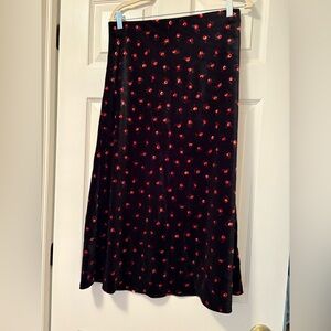 LOFT Velvet Black and Red Floral Skirt